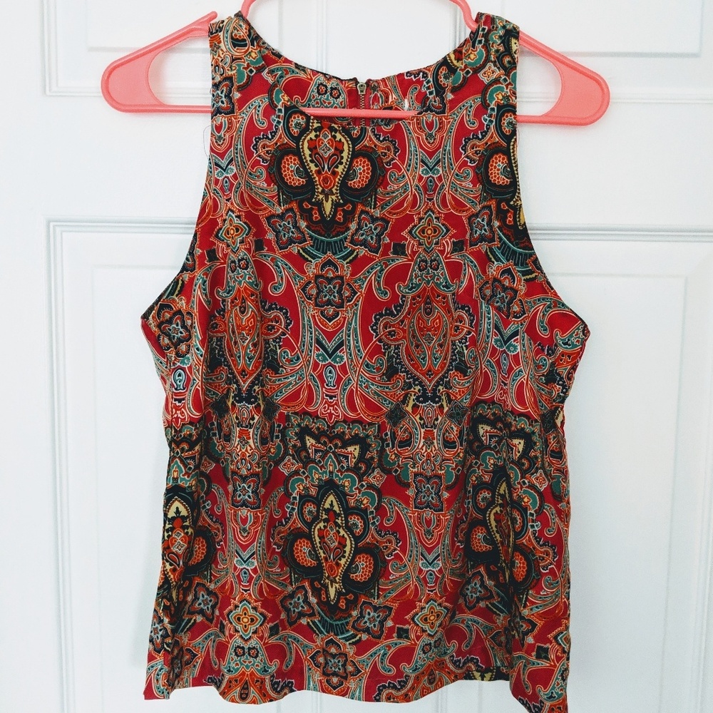 Oriental pattern silky tank top